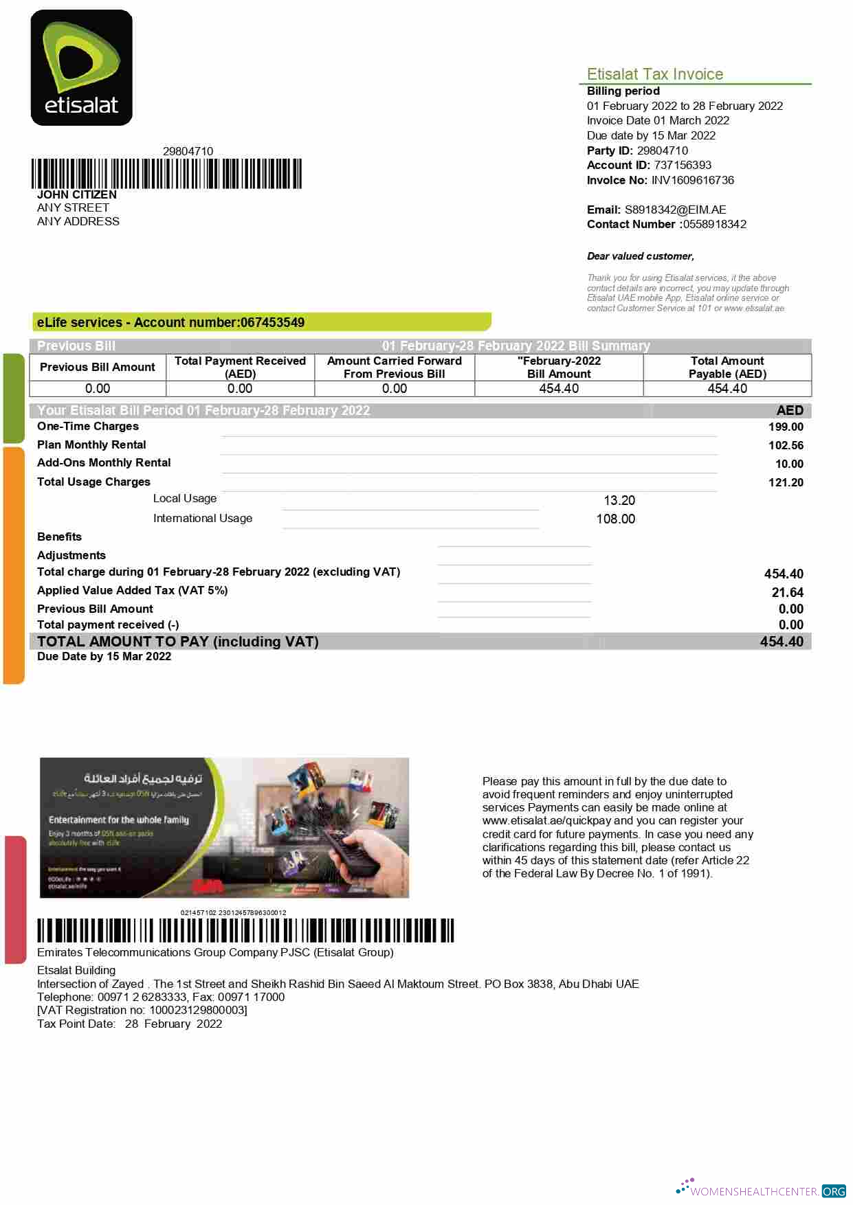 download download UAE Etisalat utility bill template in Word and PDF format PDF template PDF template